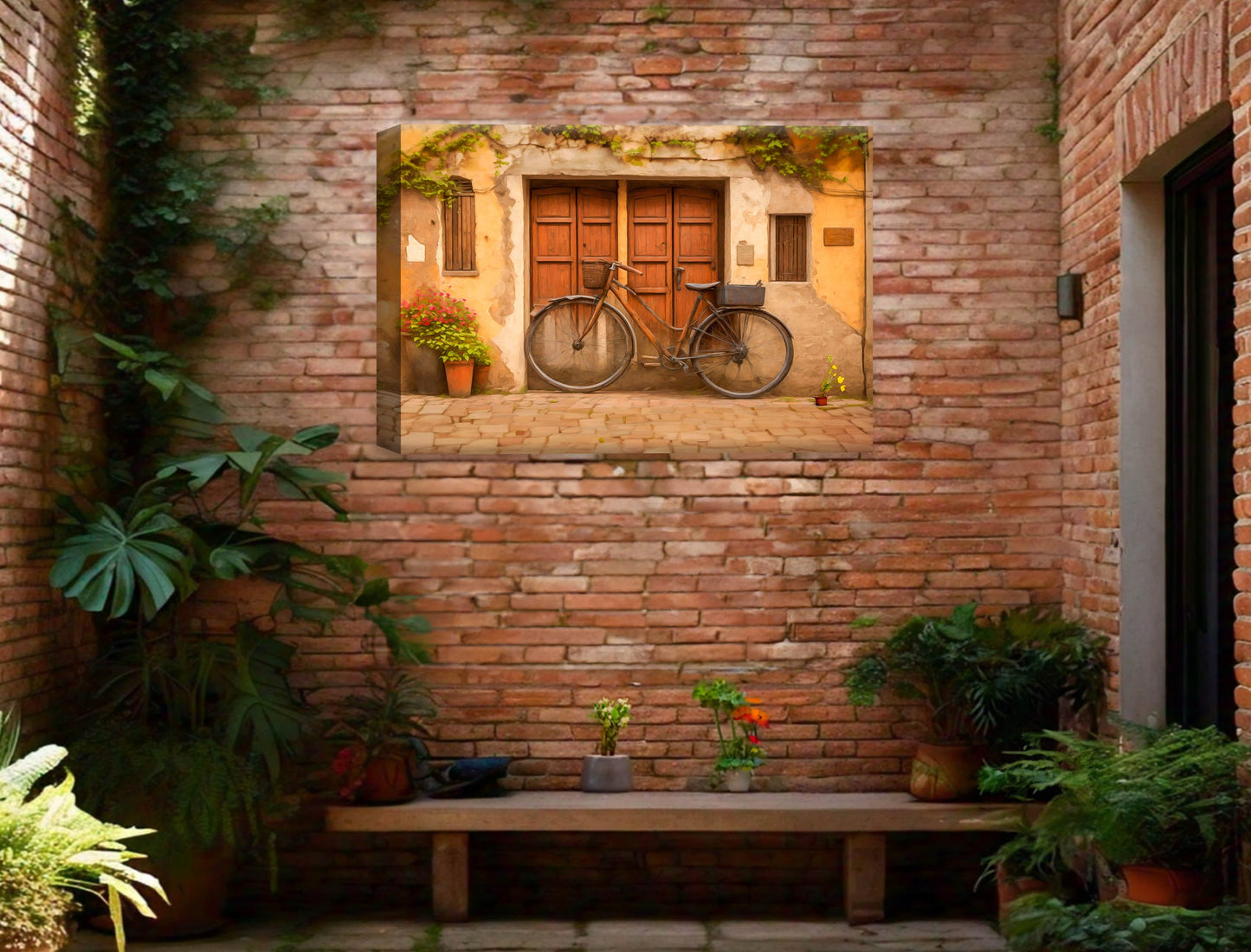 Vintage Bicycle - Canvas Wrap - Waterproof on Patio 3 Wall