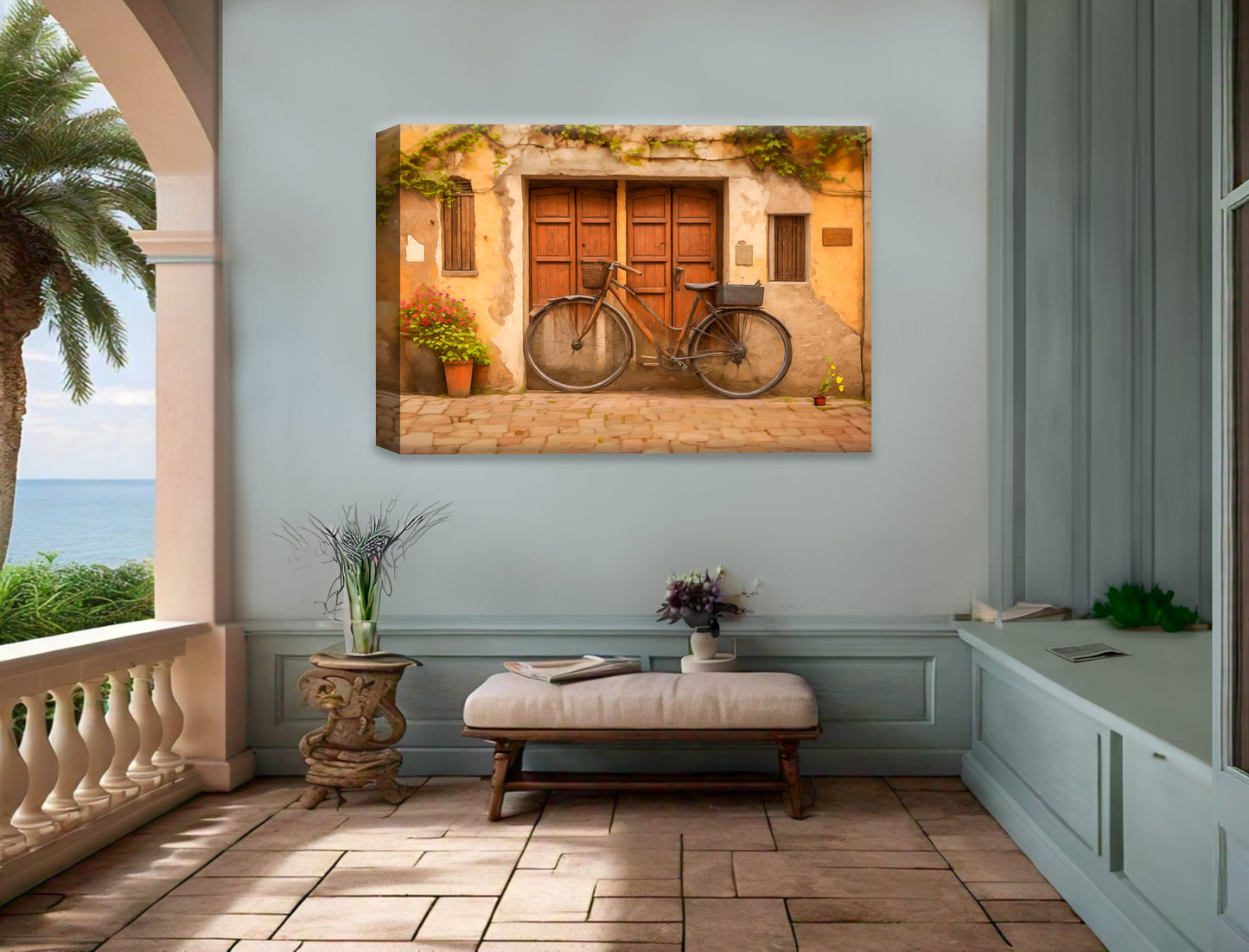 Vintage Bicycle - Canvas Wrap - Waterproof on Patio 5 Wall