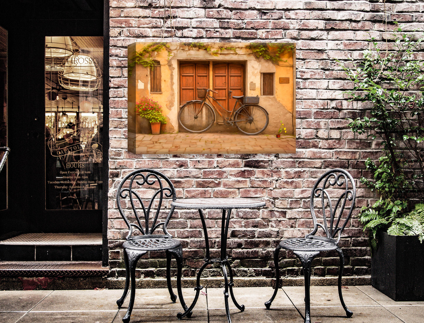 Vintage Bicycle - Canvas Wrap - Waterproof on Patio 2 Wall