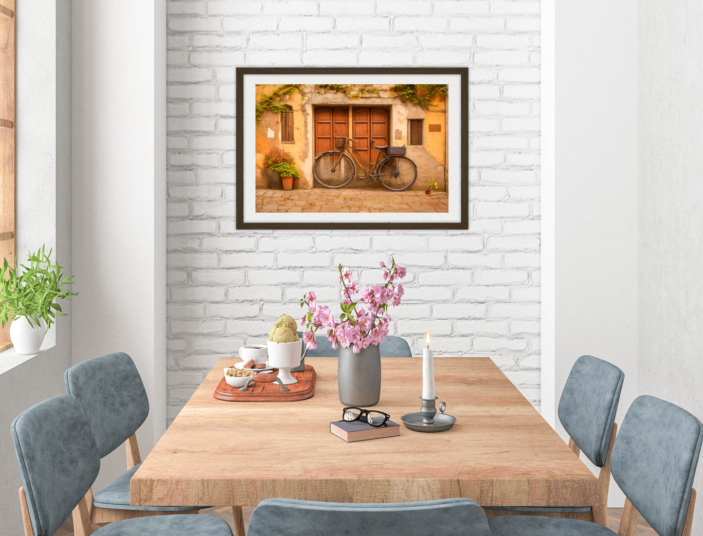 Vintage Bicycle - Framed Photo - Black on Dining Room Room Wall