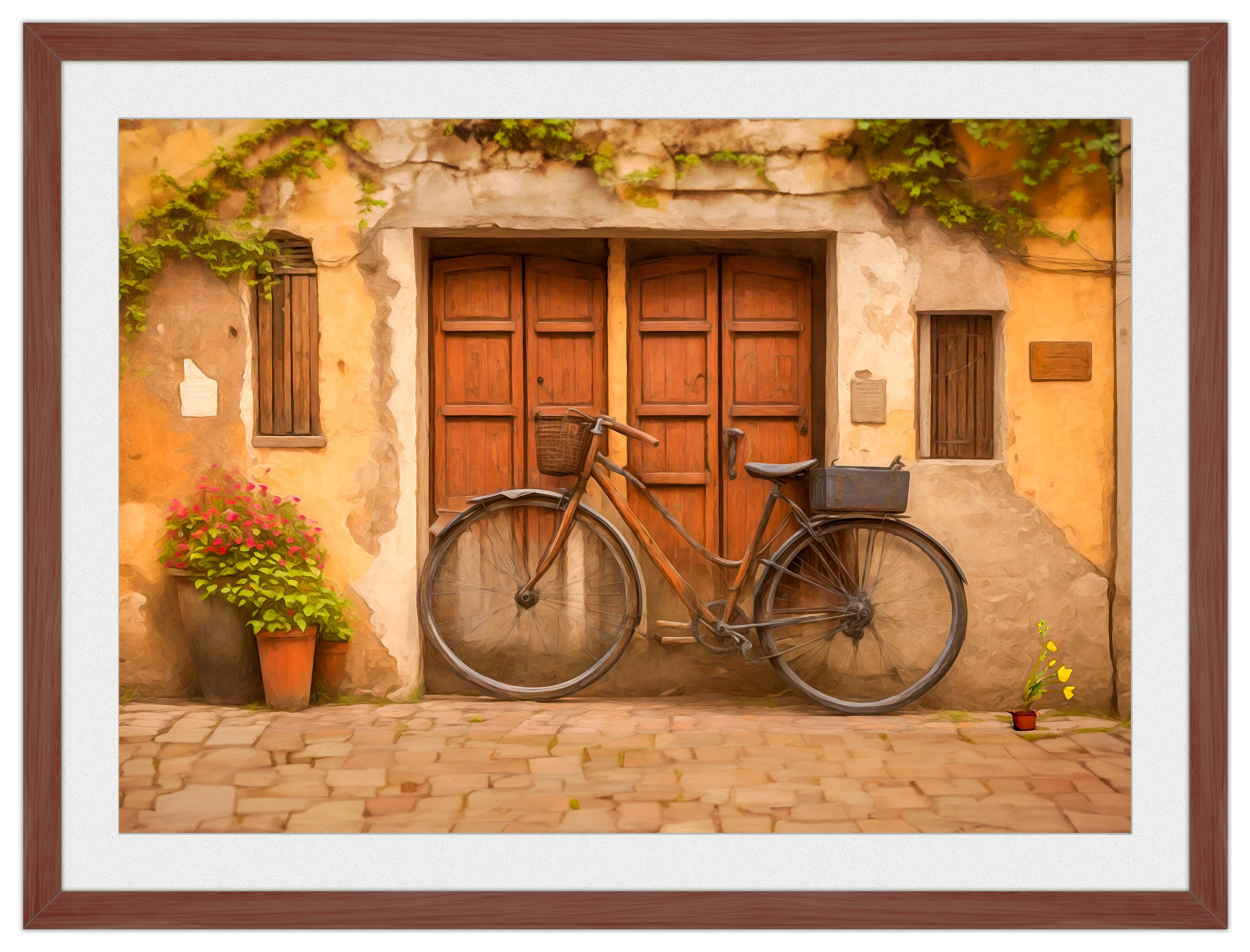 Vintage Bicycle - Framed Photo - Mahogany Frame