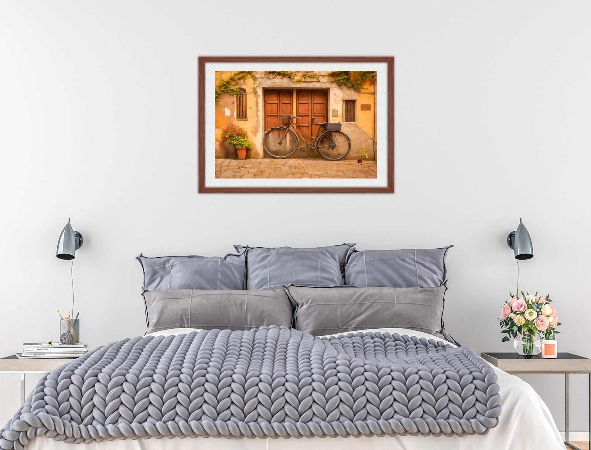 Vintage Bicycle - Framed Photo - Mahogany Frame on Bedroom Wall