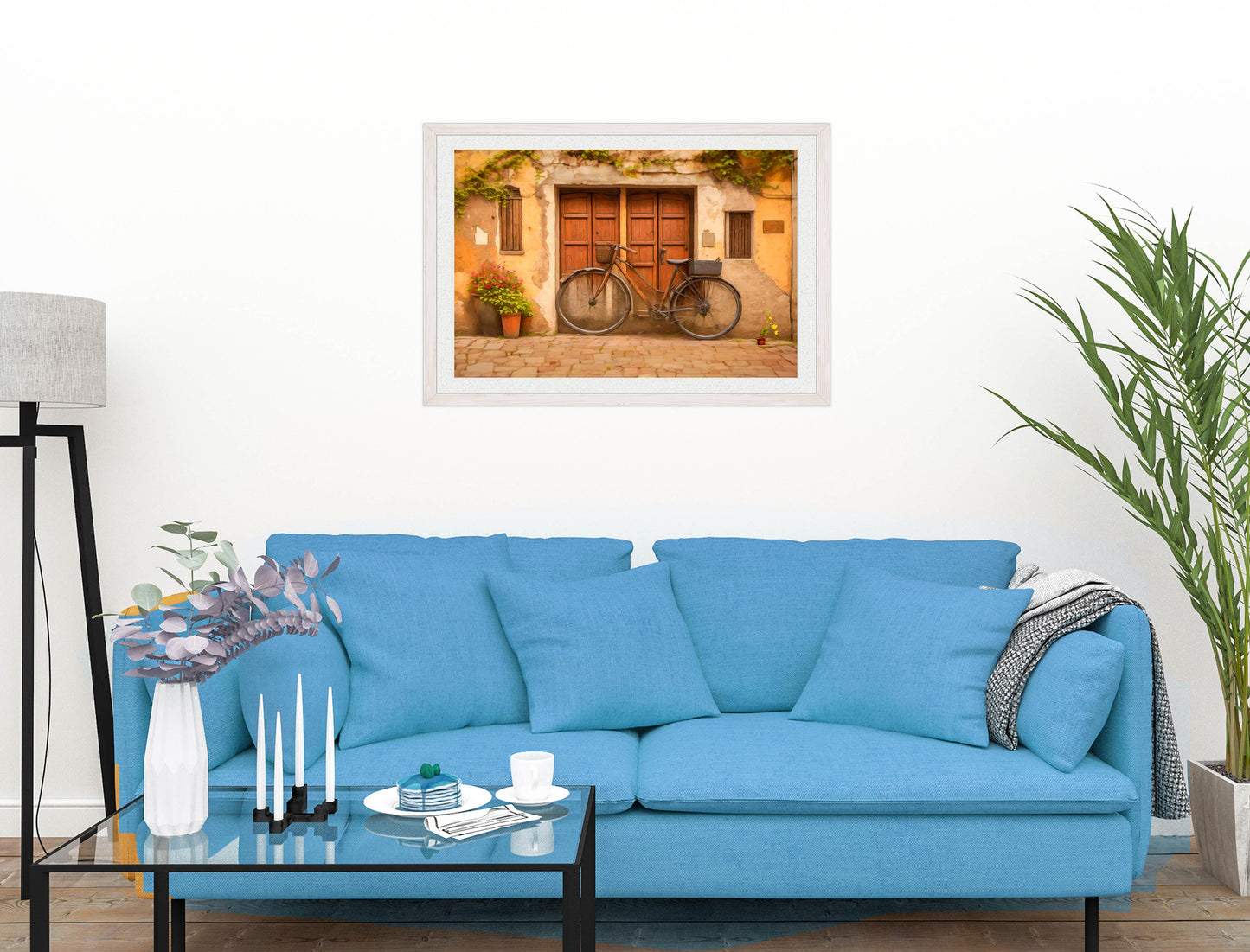 Vintage Bicycle - Framed Photo - White on Living Room1 Wall-2