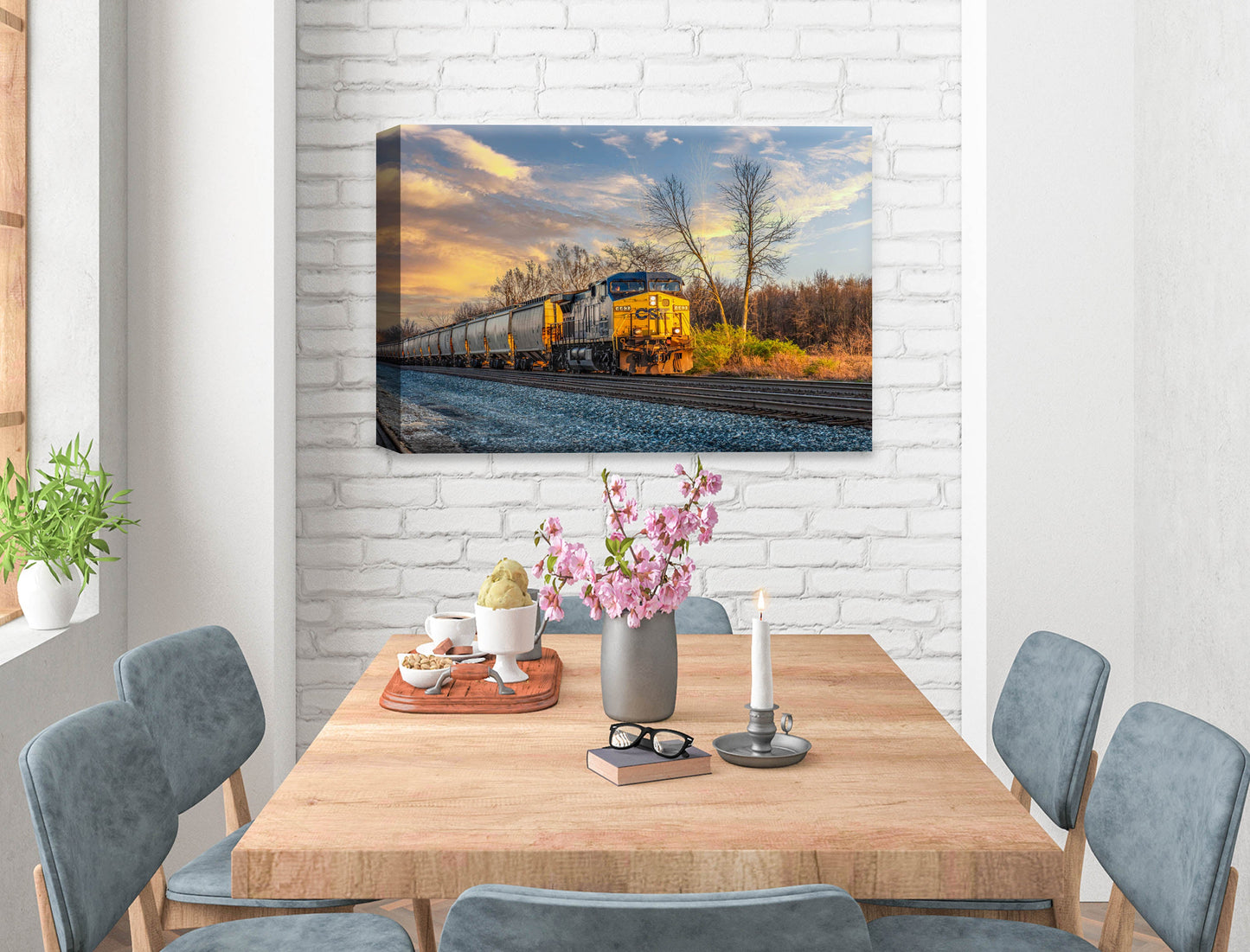 Train at Sunset - Canvas Wrap on Dining Room Wall