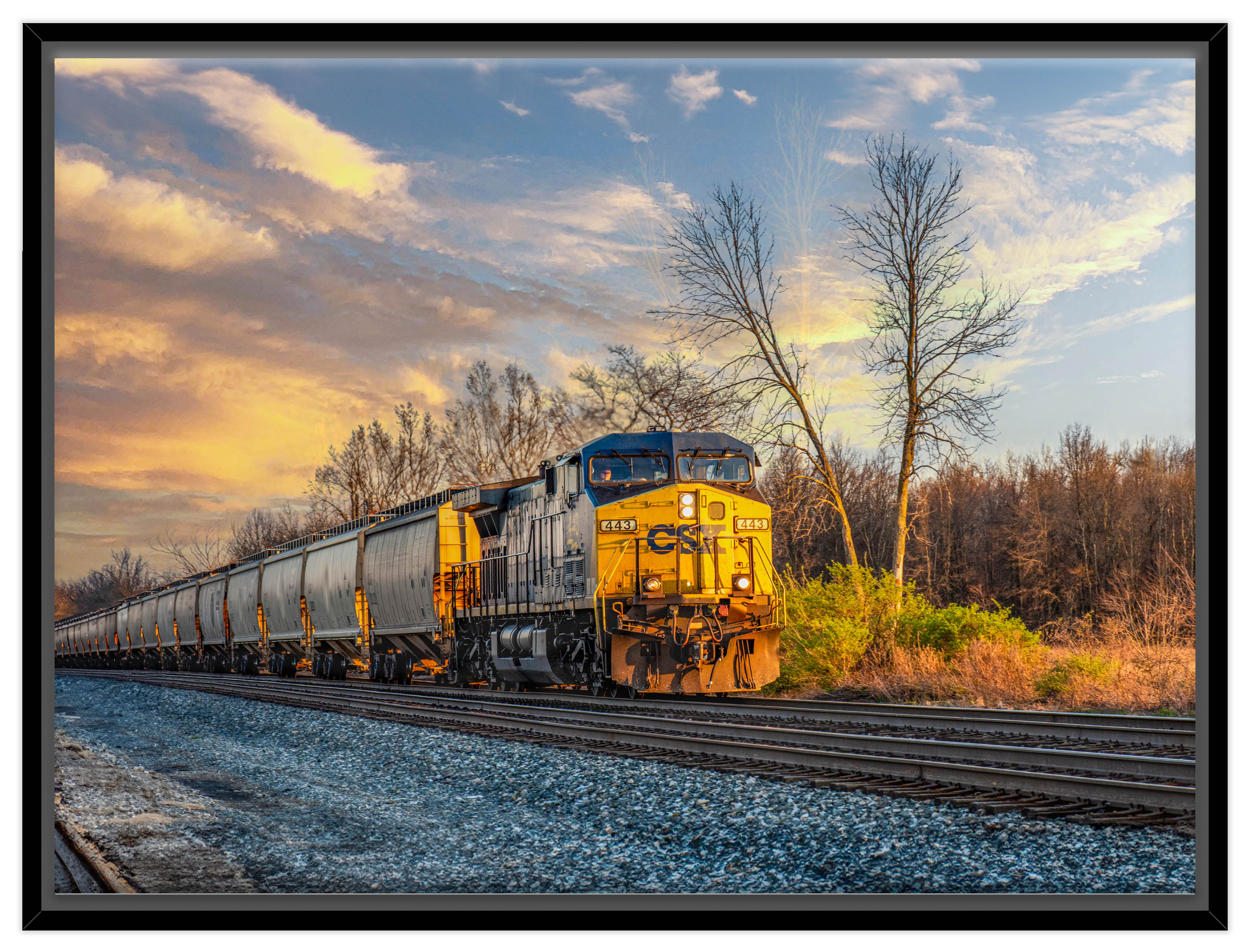 Train at Sunset - Canvas Wrap - Black Frame