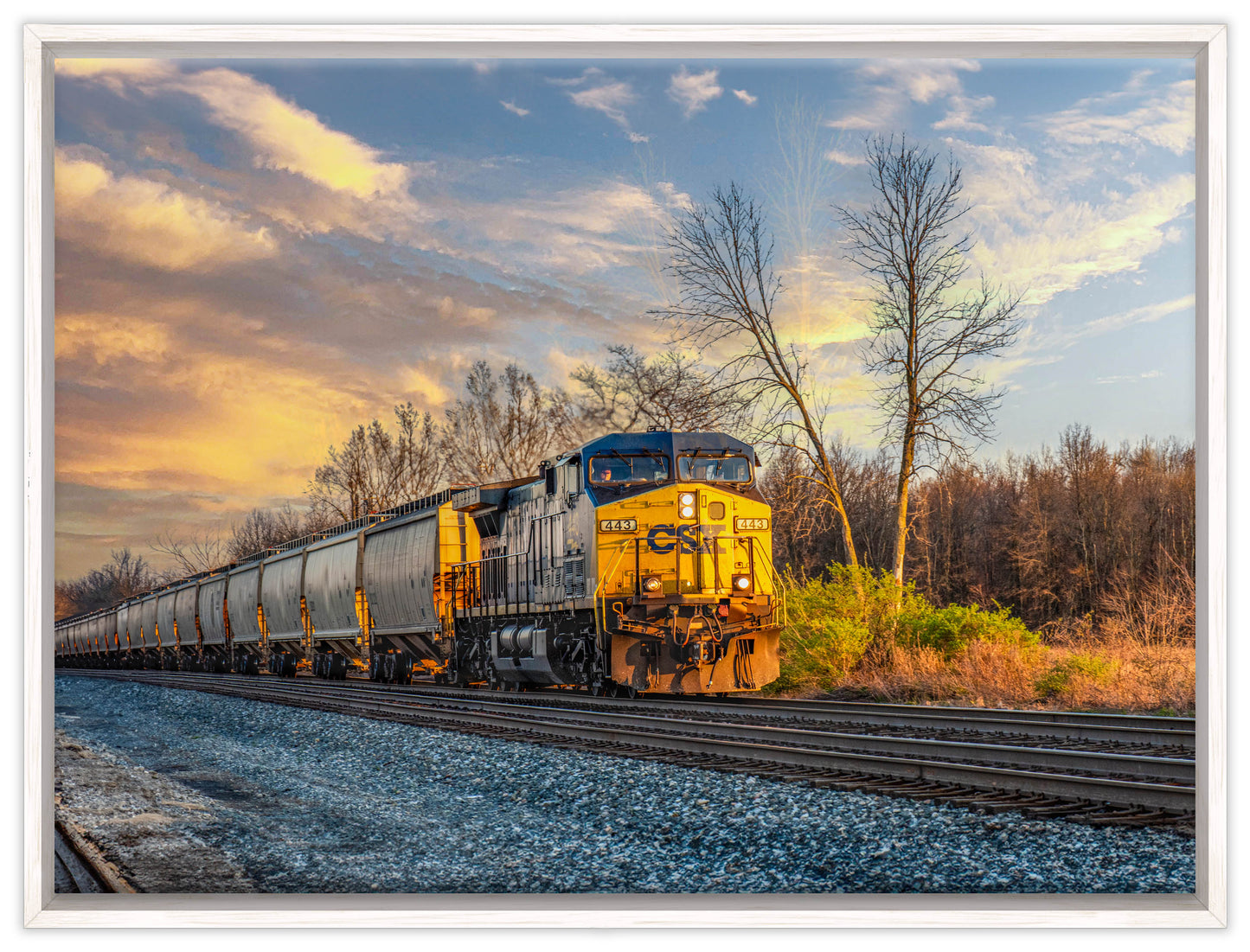 Train at Sunset - Canvas Wrap - White Frame