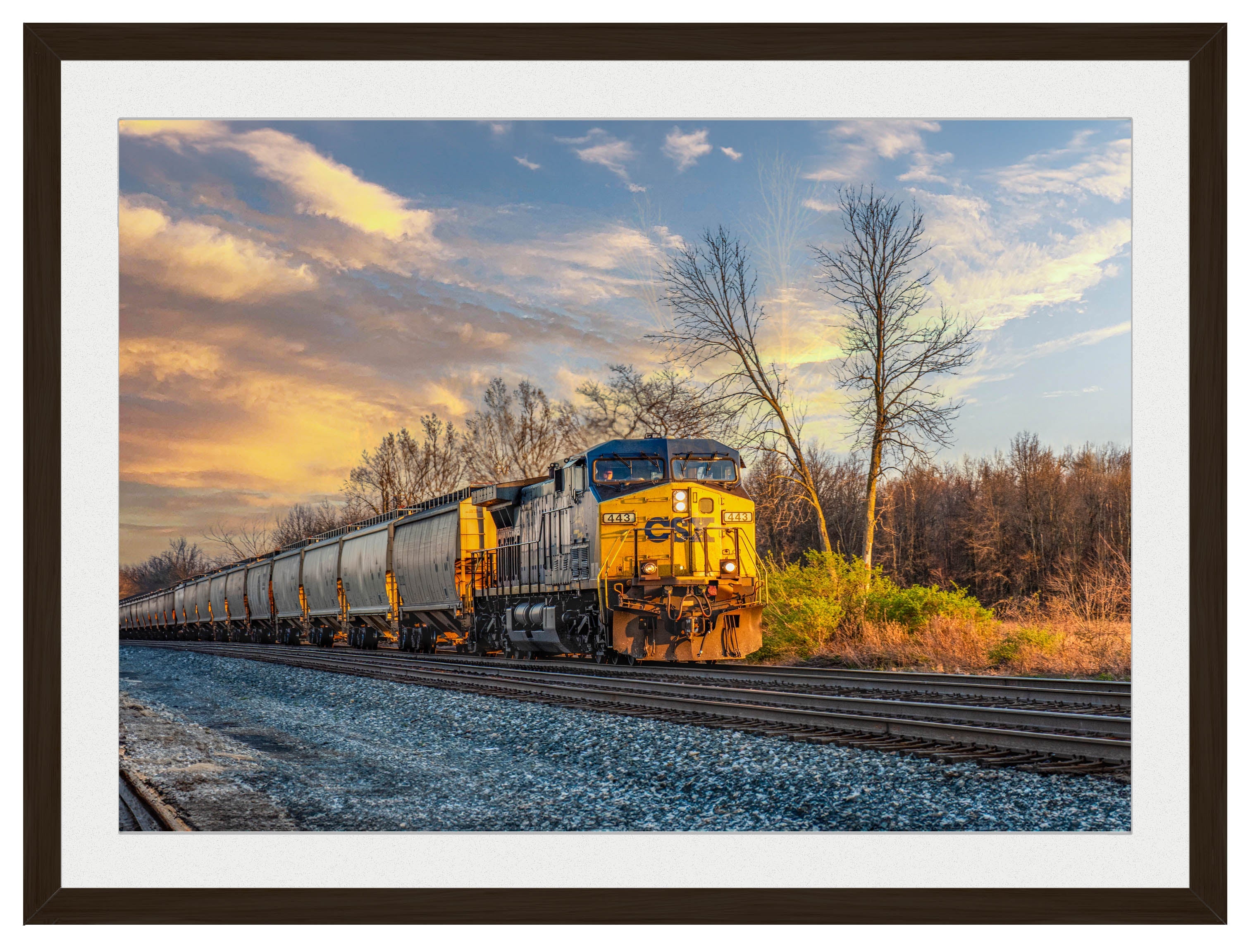Train at Sunset - Framed Photo - Black Frame