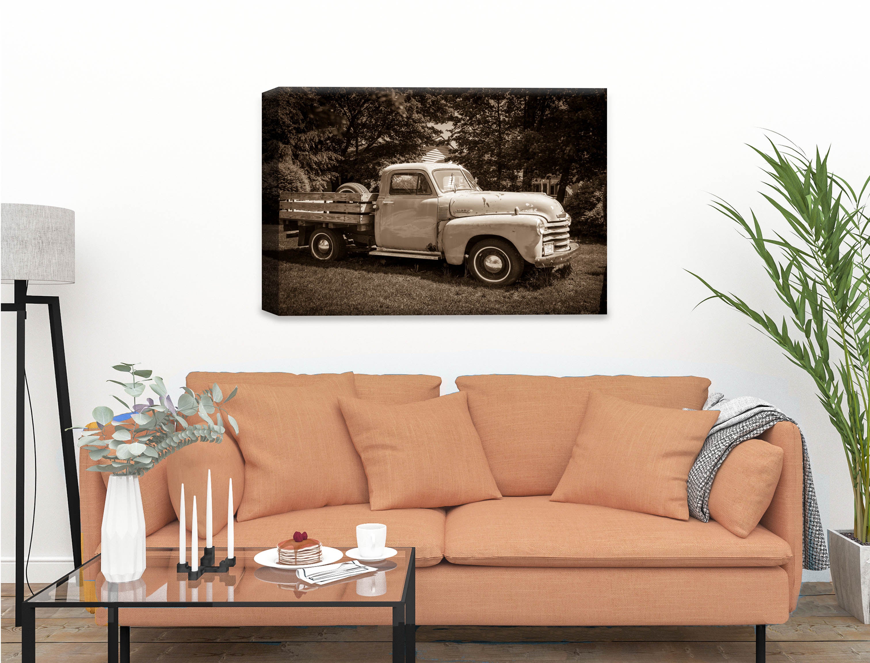 Fine Art Photography of a Vintage Pickup Truck - Printed on Canvas - Hanging on Living Room Wall.