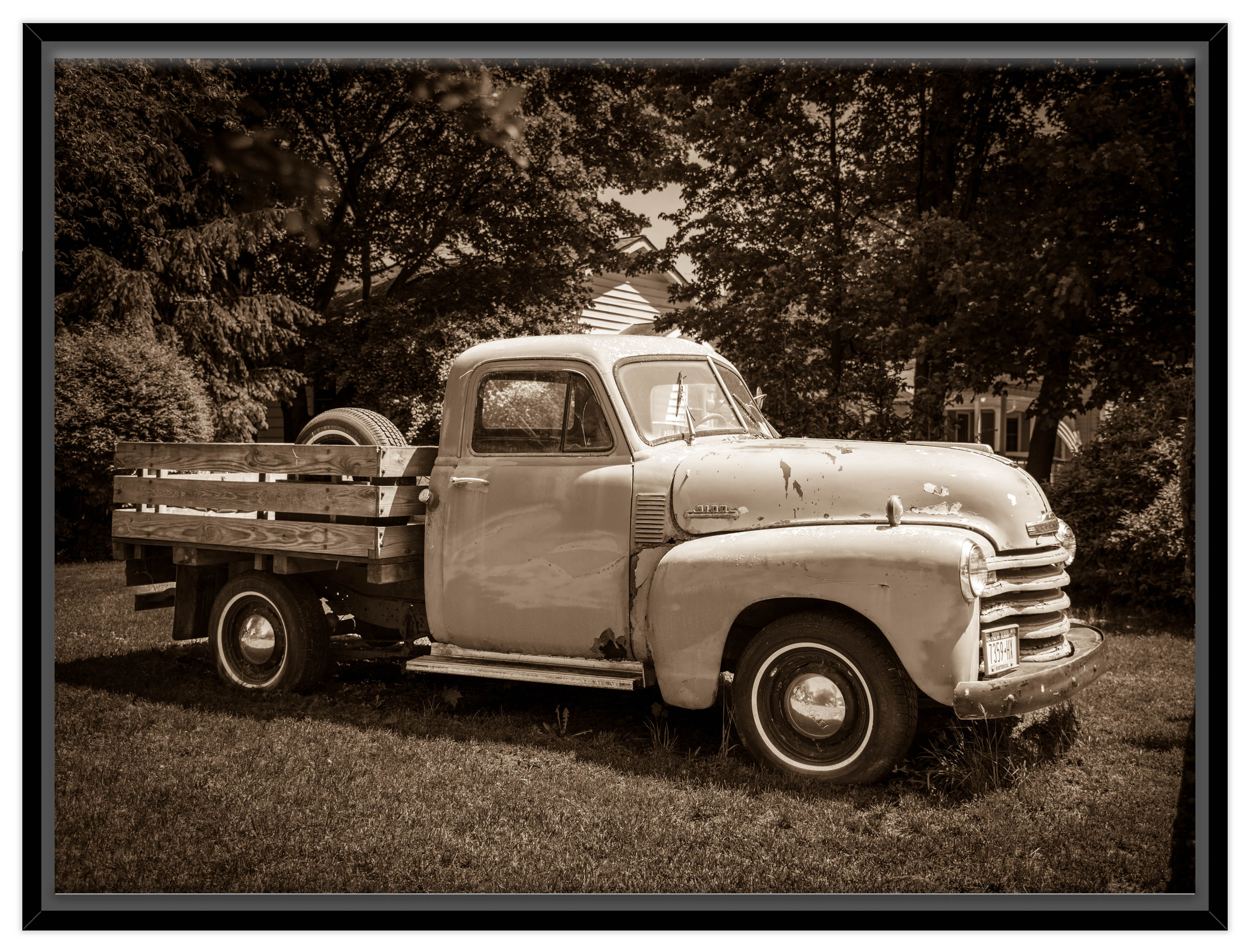 Vintage Pickup Truck  - Canvas Wrap - Black Frame
