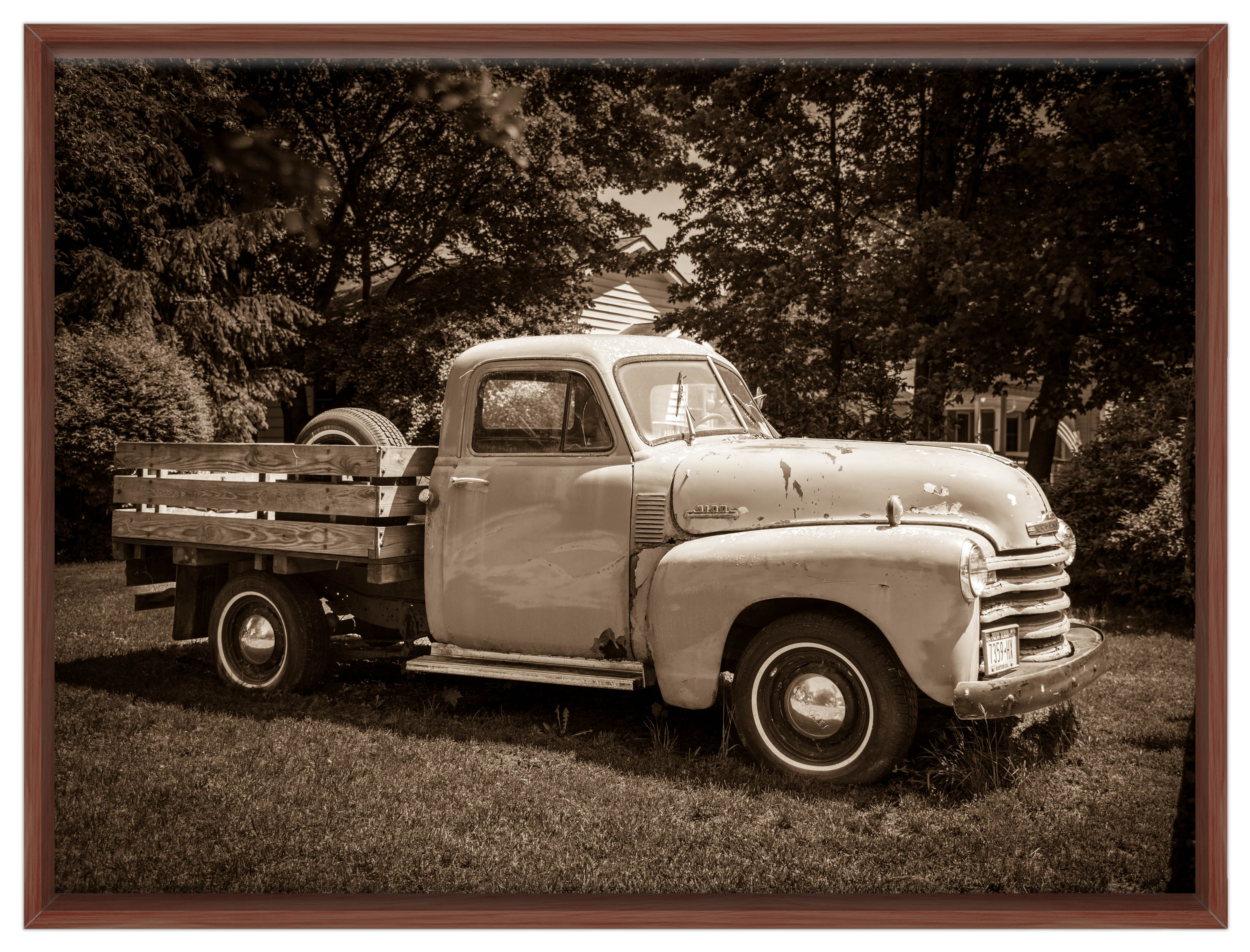 Vintage Pickup Truck  - Canvas Wrap - Mahogany Frame