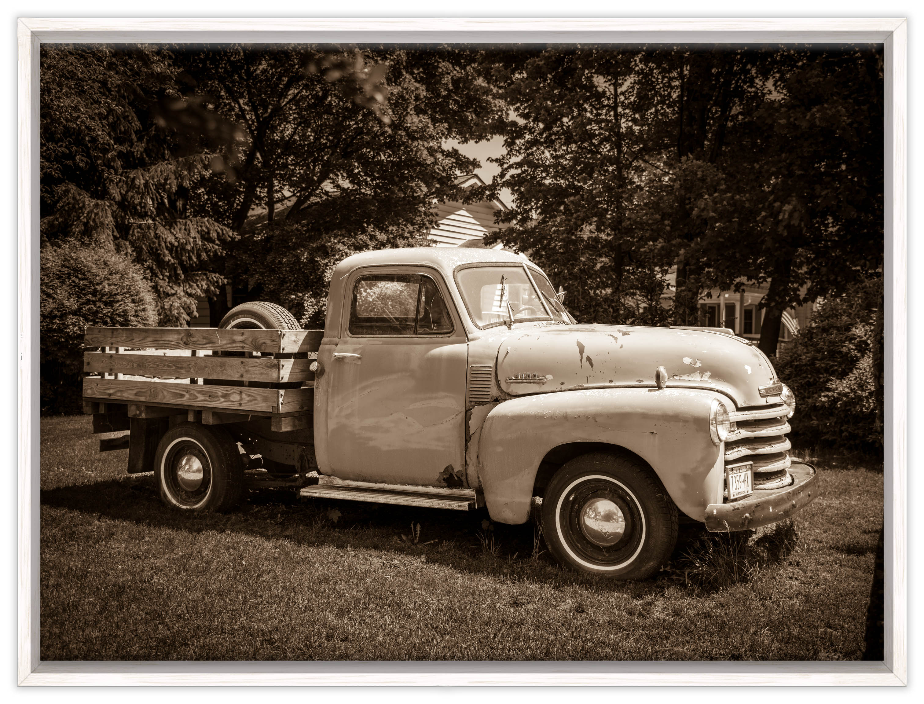 Vintage Pickup Truck  - Canvas Wrap - White Frame
