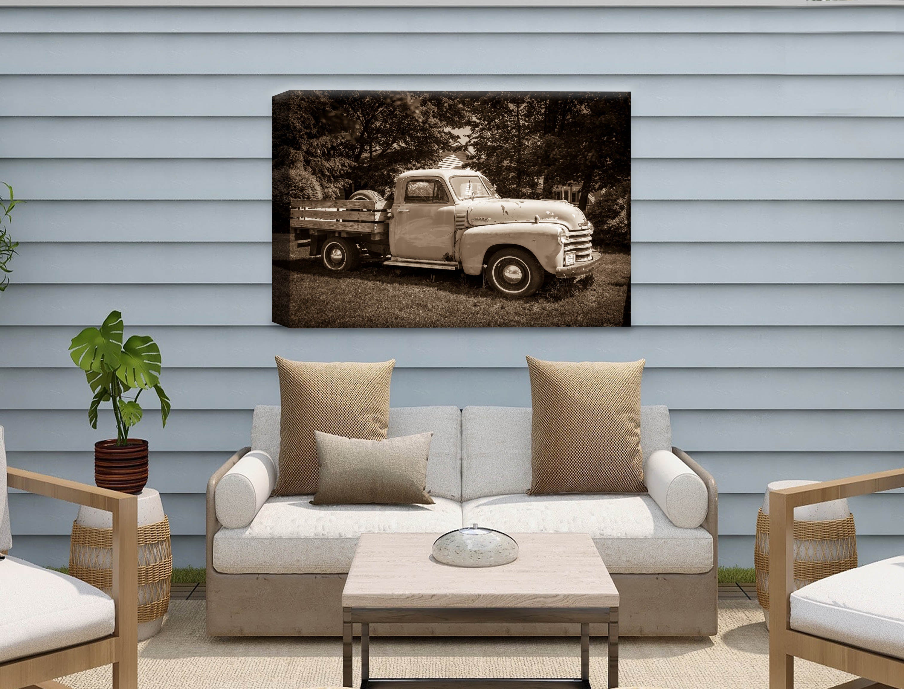 Vintage Pickup Truck  - Canvas Wrap on Outdoor Patio Wall with wood siding