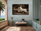 Vintage Pickup Truck  - Canvas Wrap on Outdoor Patio Wall with Ocean in background