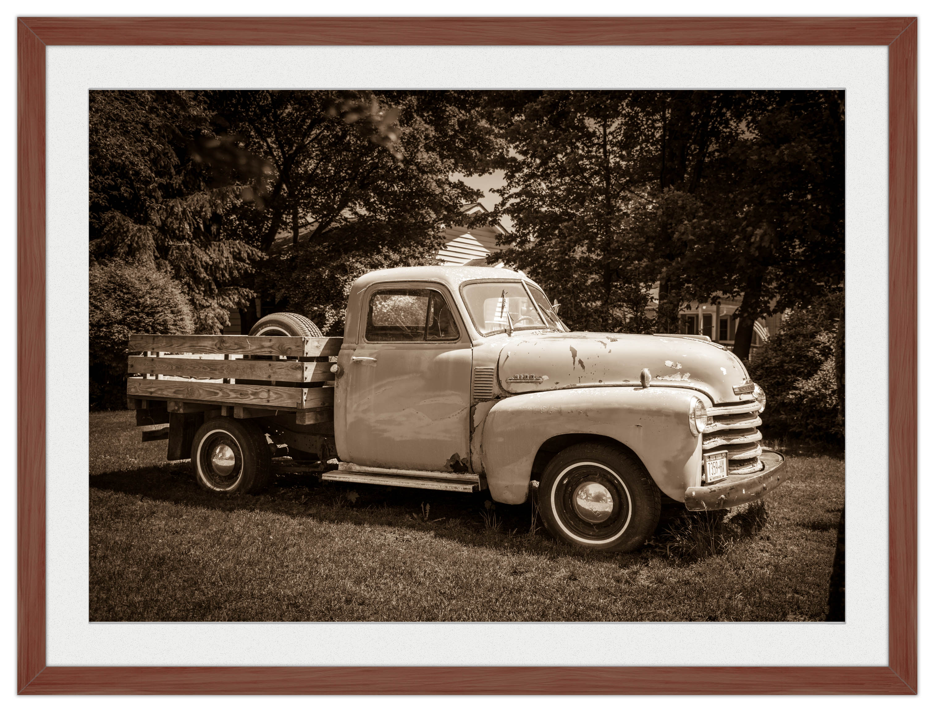 Vintage Pickup Truck  - Framed Photo - Mahogany Frame