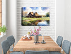 Barn - Evening on the Pond - Canvas Wrap on Dining Room Wall