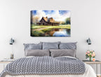 Barn - Evening on the Pond - Canvas Wrap on Bedroom Wall