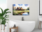 Barn - Evening on the Pond - Canvas Wrap on Bathroom Wall