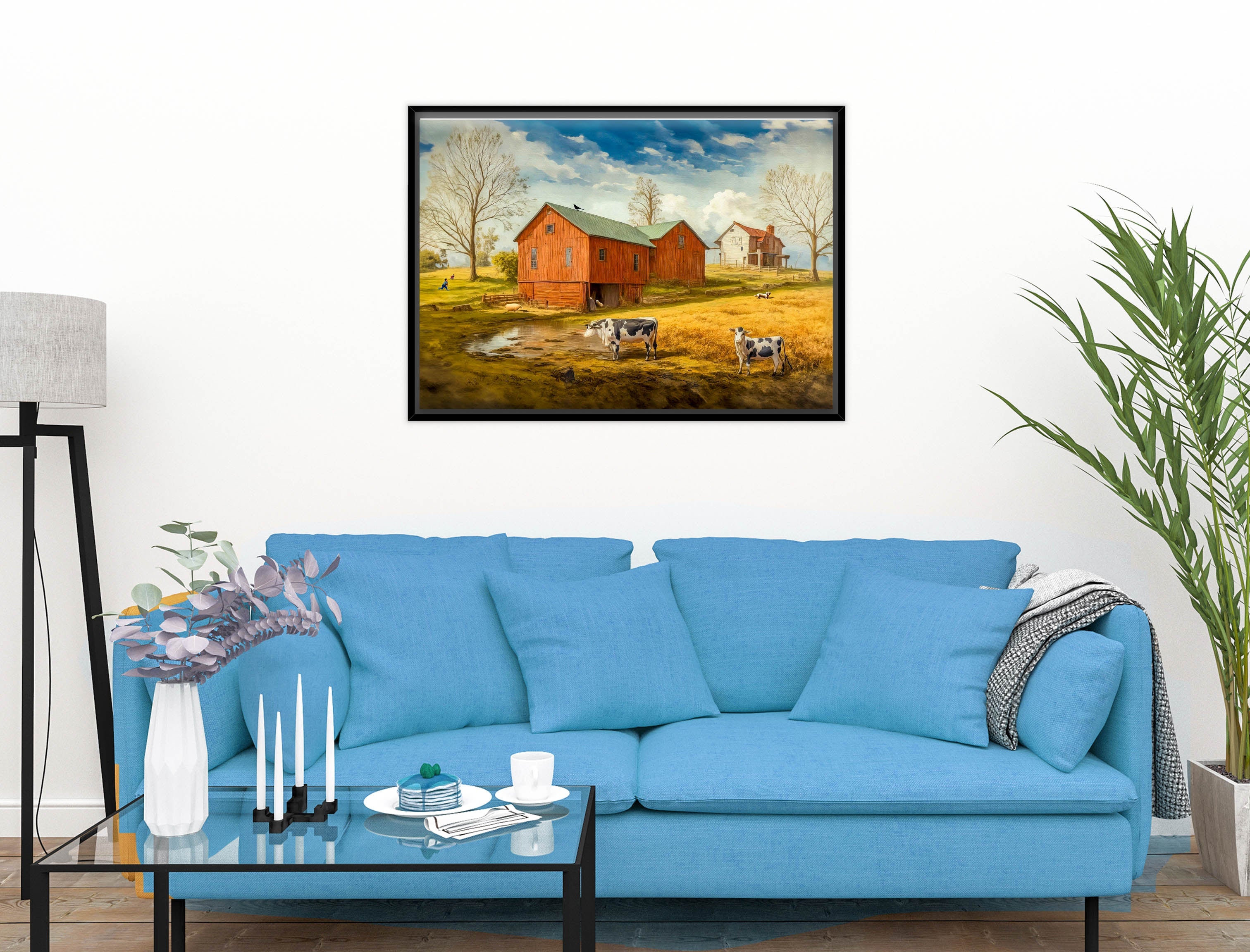 Farm Image - Canvas Wrap - Black Frame on Living Room Wall-2