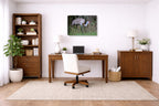 Majestic sandhill crane standing in Grass printed on canvas wall art displayed on a wall in a a home office.