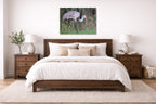 Majestic sandhill crane standing in Grass printed on aluminum metal with wall anchors. Hung on a bedroom wall.