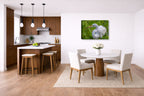 White Egret in Flight printed on canvas wall art displayed on a wall in a dinette.