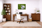 White Egret in Flight printed on canvas wall art displayed on a wall in a a home office.