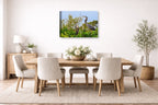 Blue Herons with Chicks printed on canvas wall art displayed on a wall in the dinning room