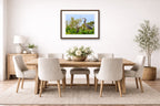 Blue Herons with Chicks printed on fine art paper, framed on a espresso frame and matted. Hung on a dinning room wall
