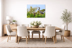 Blue Herons with Chicks printed on aluminum metal with wall anchors. Hung on a dining room wall.