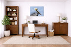 Pelican Posing against a blue sky printed on aluminum metal with wall anchors. Hung on a office wall.
