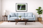 Night Heron Posing printed on fine art paper, framed on a black frame and matted and hung on a Living Room wall above a couch