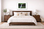 Night Heron Posing printed on fine art paper, framed on a white frame and matted. Hung on a bedroom room wall