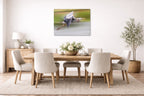 Blue Heron in Flight printed on aluminum metal with wall anchors. Hung on a dining room wall.
