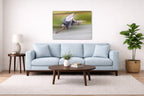 Blue Heron in Flight printed on aluminum metal with wall anchors. Hung on a living room wall.