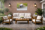 Blue Heron in Flight printed on water resistant canvas and mounted on a waterproof frame. Hung on a patio wall.