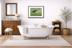 Sandhill Crane - Walking printed on fine art paper, framed on a black frame and matted and hung on a wall on an bathroom wall.
