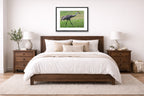 Sandhill Crane - Walking printed on fine art paper, framed on a black frame and matted and hung on a wall on an bedroom wall.