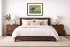 Sandhill Crane - Walking printed on fine art paper, framed on a espresso frame and matted. Hung on a living bedroom wall.