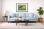 Sandhill Crane - Walking printed on fine art paper, framed on a espresso frame and matted. Hung on a living room wall