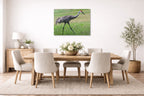 Sandhill Crane - Walking printed on aluminum metal with wall anchors. Hung on a dining room wall.