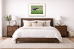 Sandhill Crane - Walking printed on fine art paper, framed in a oak frame and matted. Hung on a bedroom wall.