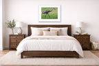 Sandhill Crane - Walking printed on fine art paper, framed on a white frame and matted. Hung on a bedroom room wall