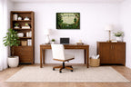 Irish Blessing with Celtic Icons printed on canvas wall art displayed on a wall in a a home office.