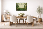Irish Blessing with Celtic Icons printed on aluminum metal with wall anchors. Hung on a dining room wall.