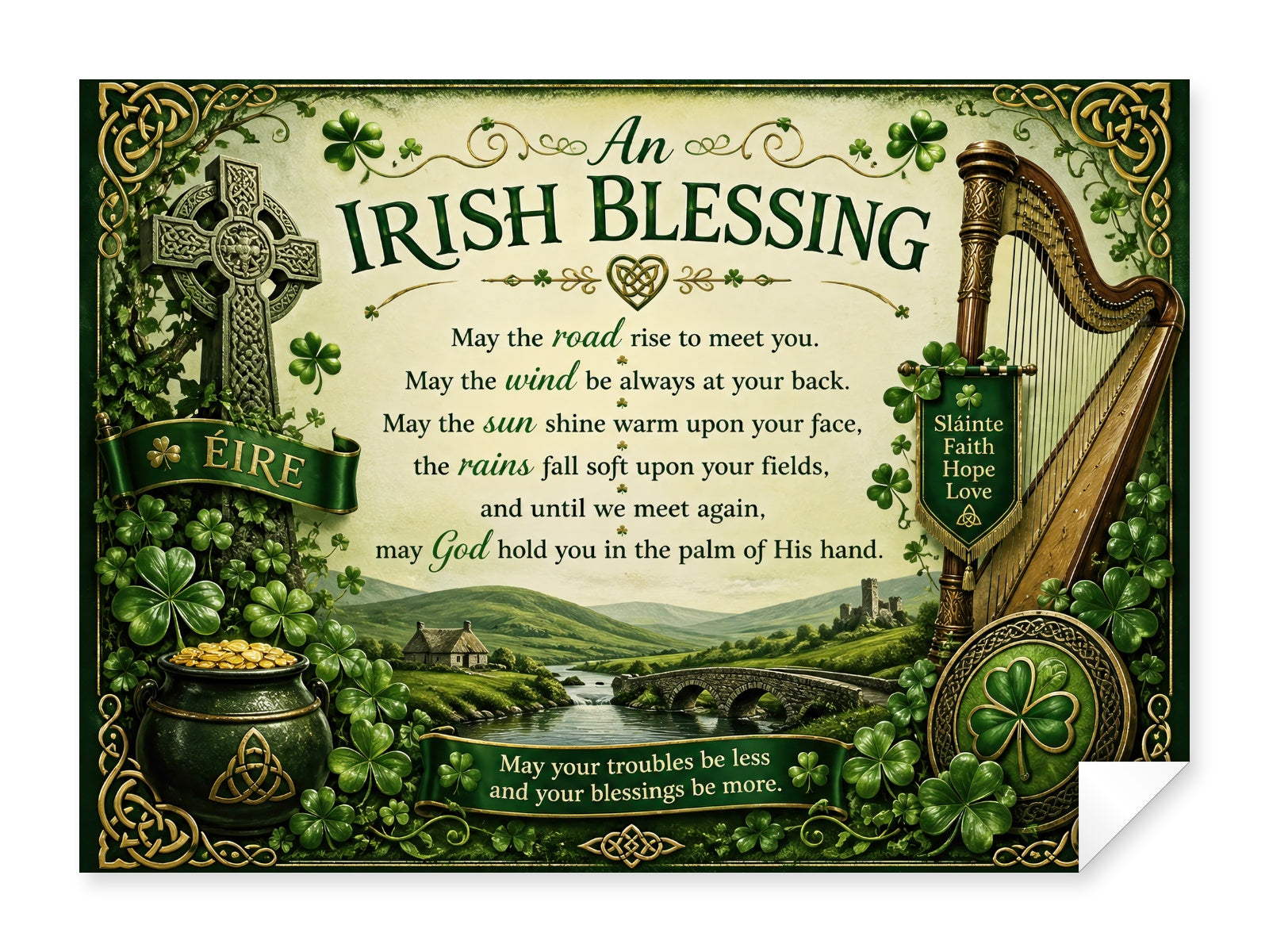 Irish Blessing with Celtic Icons printed on fine art paper.