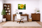 Petals of Gold - Sunflower printed on canvas wall art displayed on a wall in a a home office.