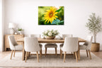 Petals of Gold - Sunflower printed on aluminum metal with wall anchors. Hung on a dining room wall.