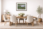 Ibis Walking in the Grass printed on fine art paper, framed on a espresso frame and matted. Hung on a dinning room wall