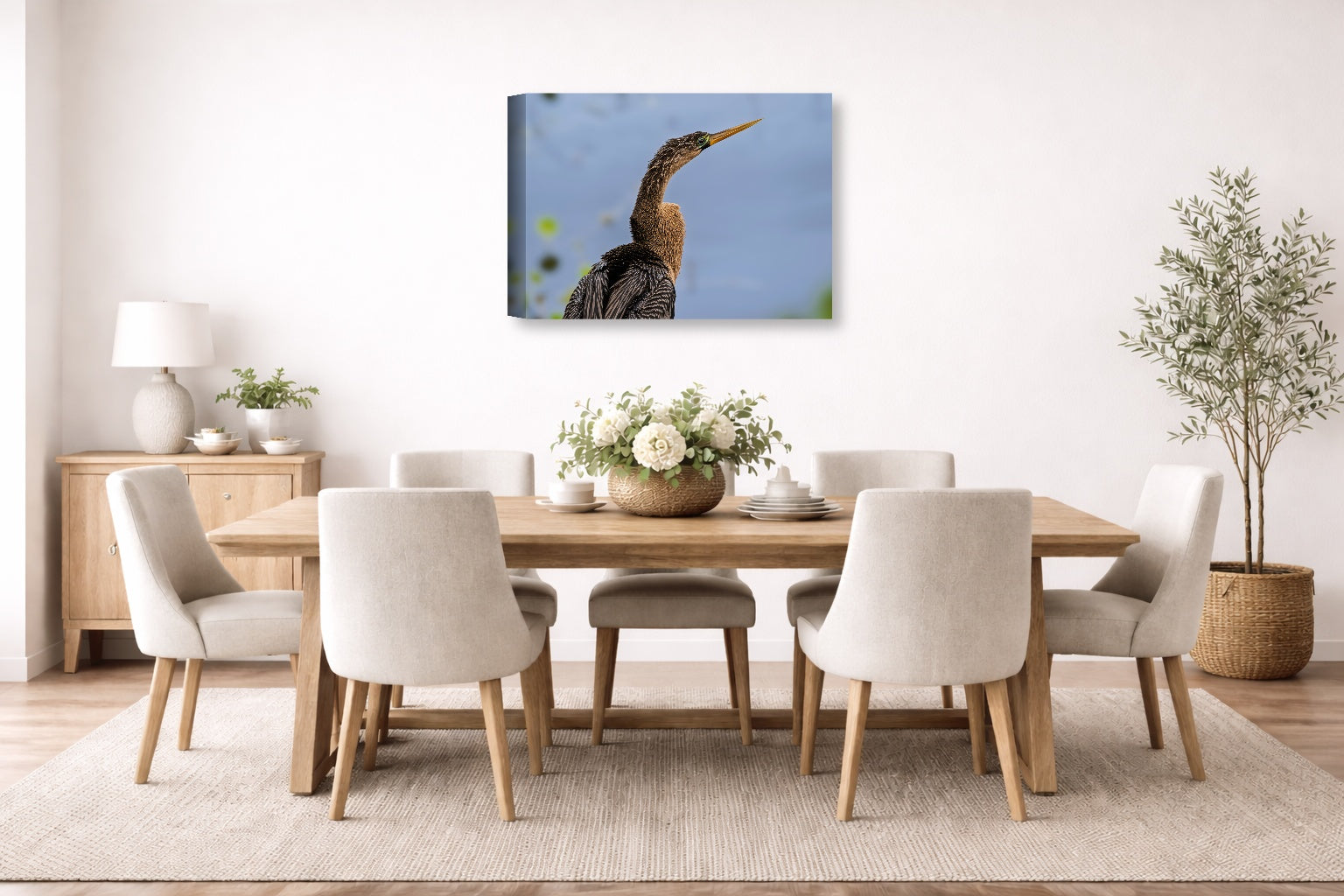 Patient Hunter printed on canvas wall art displayed on a wall in the dinning room