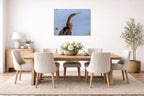 Patient Hunter - Anhinga printed on aluminum metal with wall anchors. Hung on a dining room wall.